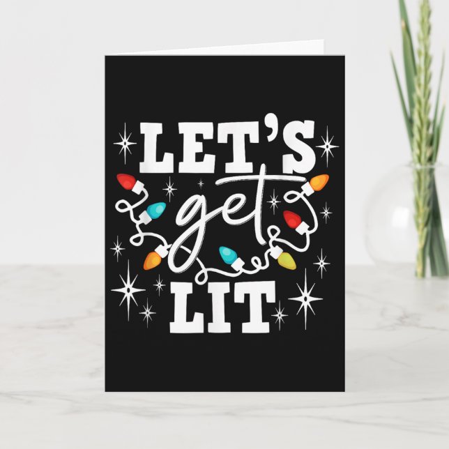 Tarjeta Let's Get Lit Drinking Santa Hat Christmas Lights  (Anverso)