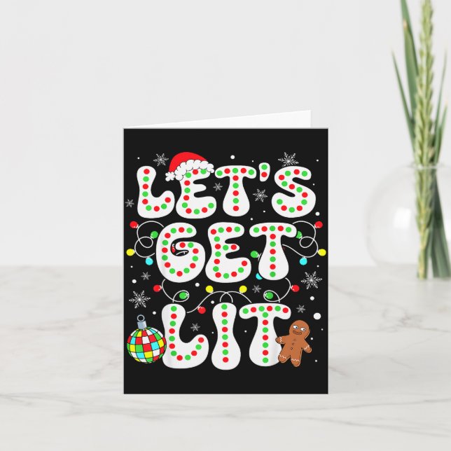 Tarjeta Let's Get Lit Funny Christmas Lights Xmas Pajamas  (Anverso)