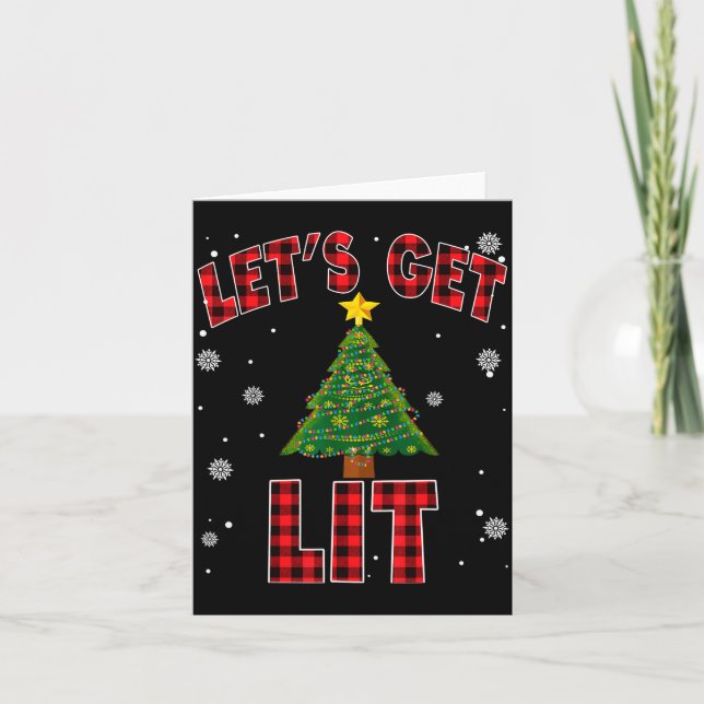 Tarjeta Let's Get Lit Red Buffalo Plaid Christmas Pajama D (Anverso)