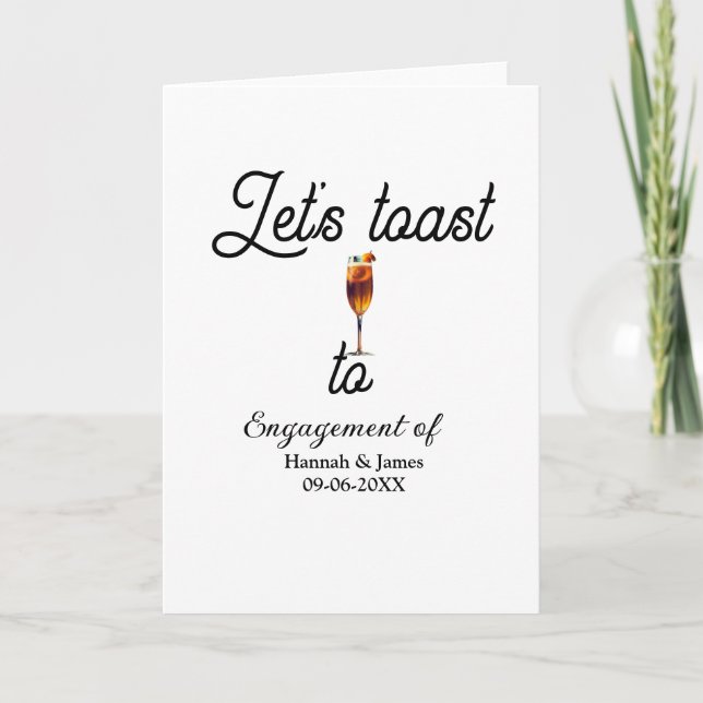 Tarjeta Let's toast to engagement party name date glass (Anverso)