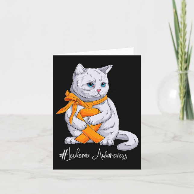 Tarjeta Leucemia Mes de Conciencia Naranja Ribbon Cat (Anverso)