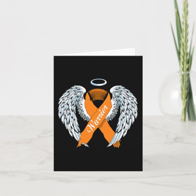Tarjeta Leukemia Awareness Warrior Naranja Ribbon y Angel (Anverso)