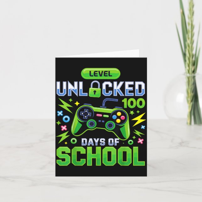 Tarjeta Level 100 Days Of School Unlocked Funny Video Game (Anverso)