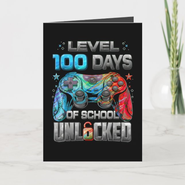 Tarjeta Level 100 Days of School Unlocked Gamer Style (Anverso)
