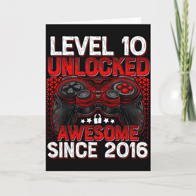 Tarjeta Level 10 Unlocked 10 Year Old Boys 10th Birthday B (Anverso)