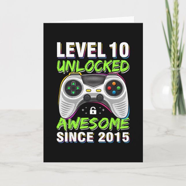 Tarjeta Level 10 Unlocked Awesome Since 2015 10th Birthday (Anverso)