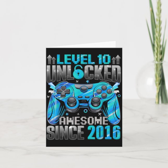 Tarjeta Level 10 Unlocked Awesome Since 2016 10th Birthday (Anverso)