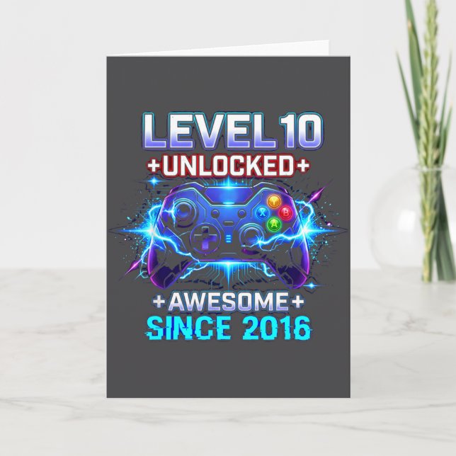 Tarjeta Level 10 Unlocked Awesome Since 2016 10th Birthday (Anverso)