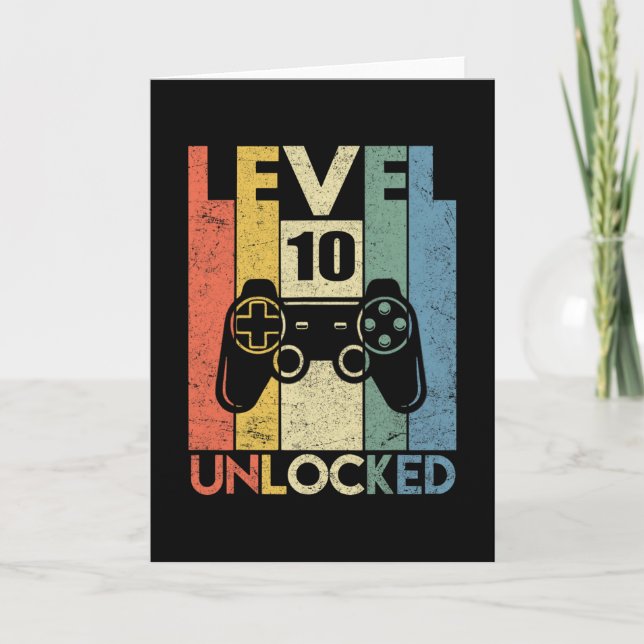 Tarjeta Level 10 Unlocked Funny Video Gamer 10th Birthday  (Anverso)