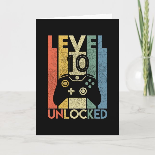 Tarjeta Level 10 Unlocked Shirt Funny Video Gamer 10th Bir (Anverso)