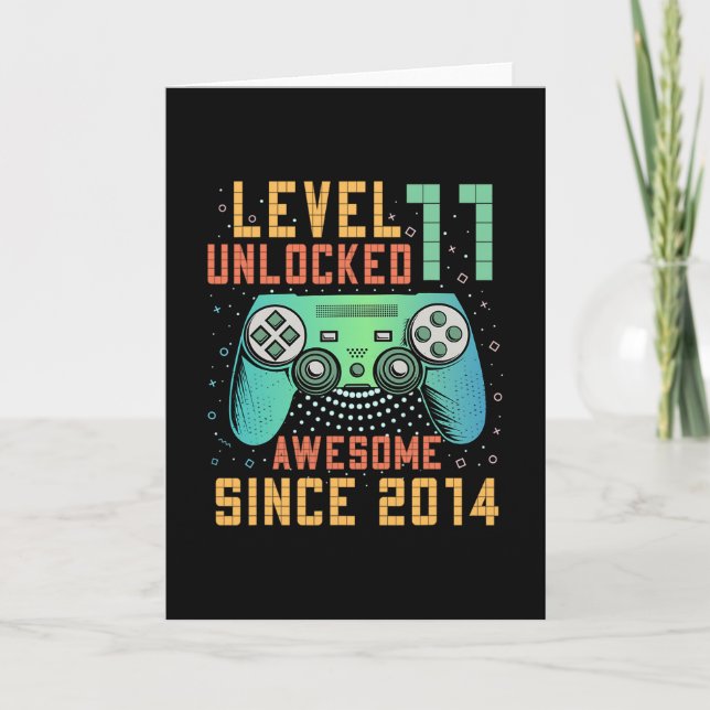 Tarjeta Level 11 Unlocked 11th Birthday 11 Year Old Boy Gi (Anverso)