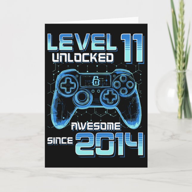 Tarjeta Level 11 Unlocked Video Game Party 11th Birthday G (Anverso)