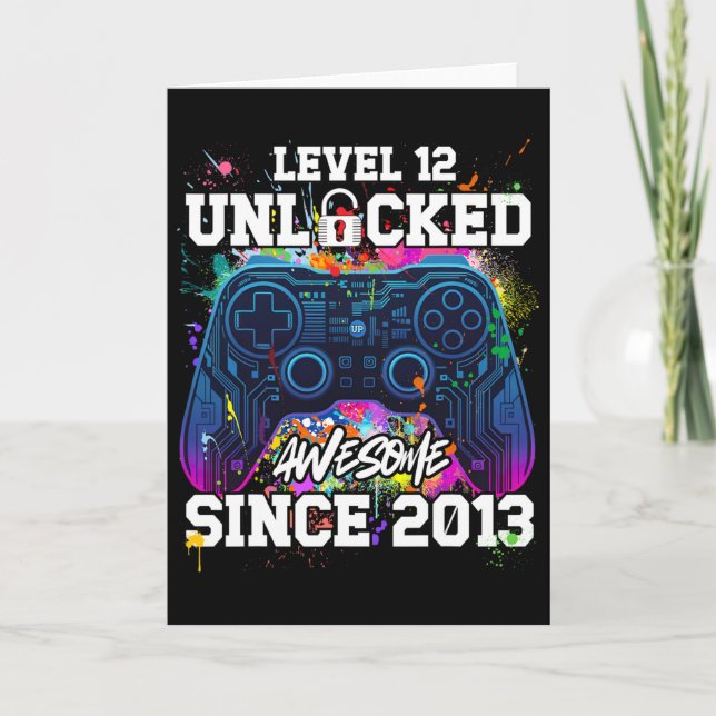 Tarjeta Level 12 Unlocked Awesome Since 2013 12th Birthday (Anverso)