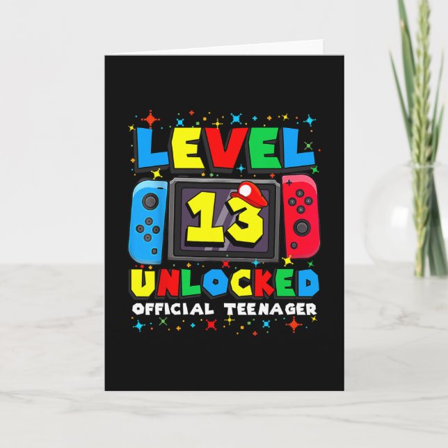 Tarjeta Level 13 Unlocked Gamer 13th Birthday Gift Video G (Anverso)