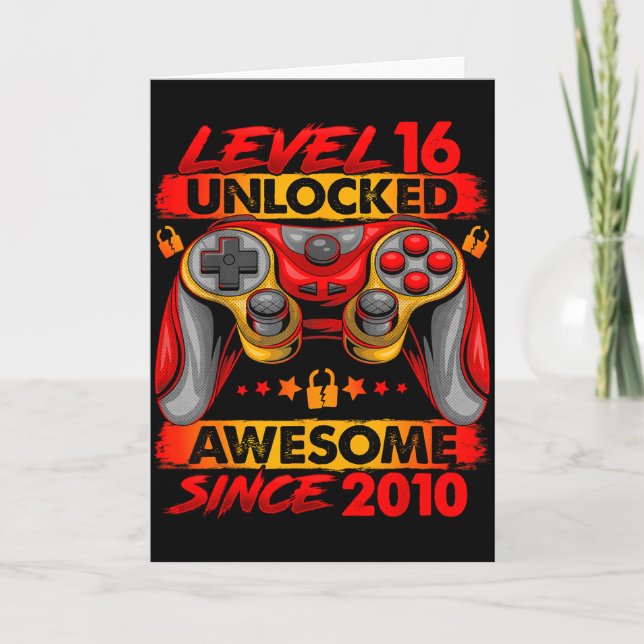 Tarjeta Level 16 Unlocked 16 Year Old Boys 16th Birthday B (Anverso)