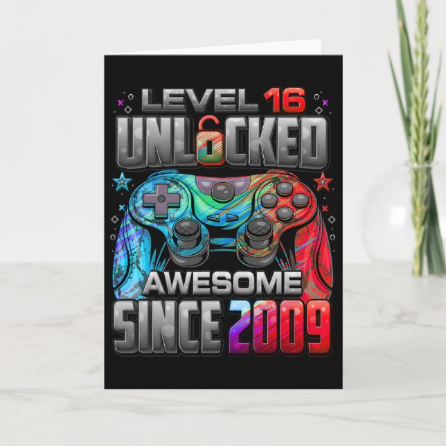 Tarjeta Level 16 Unlocked Awesome Since 2009 16th Birthday (Anverso)