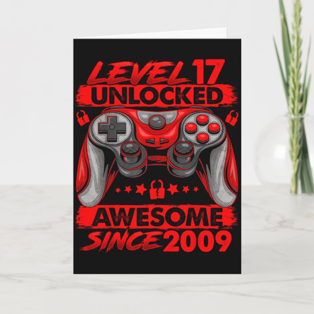 Tarjeta Level 17 Unlocked 17 Year Old Boys 17th Birthday B (Anverso)