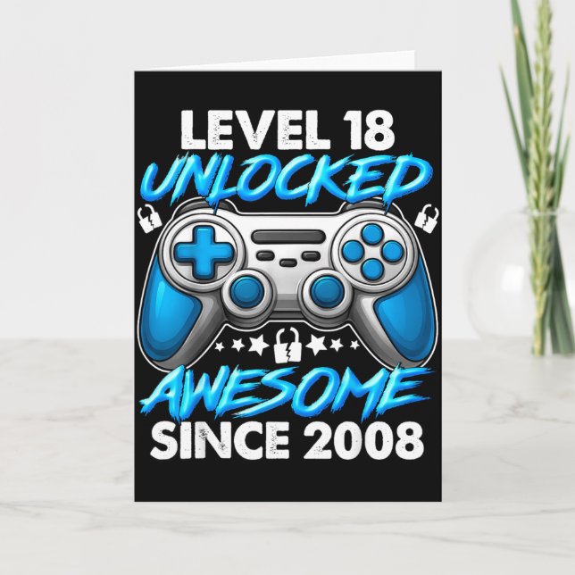 Tarjeta Level 18 Unlocked 18 Year Old Boys 18th Birthday B (Anverso)