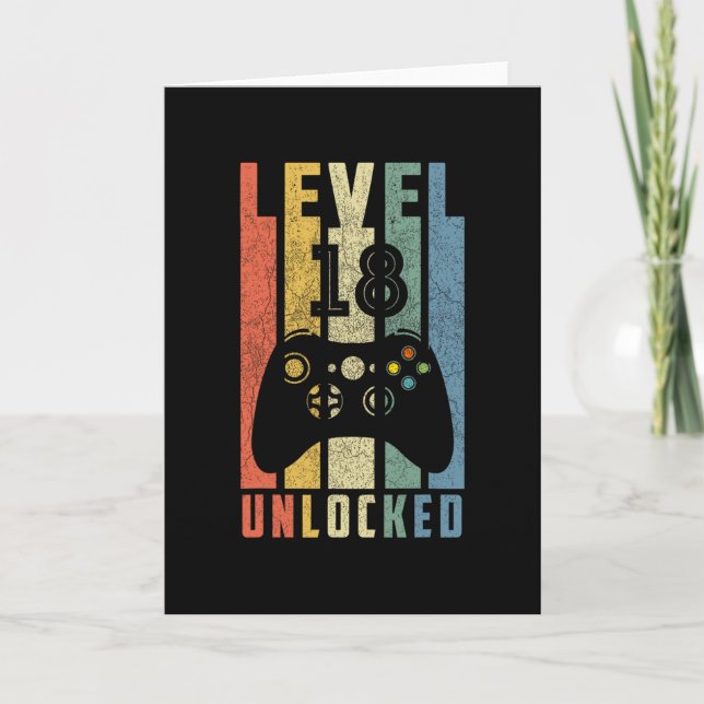 Tarjeta Level 18 Unlocked 18th Video Gamer Birthday Boy Gi (Anverso)