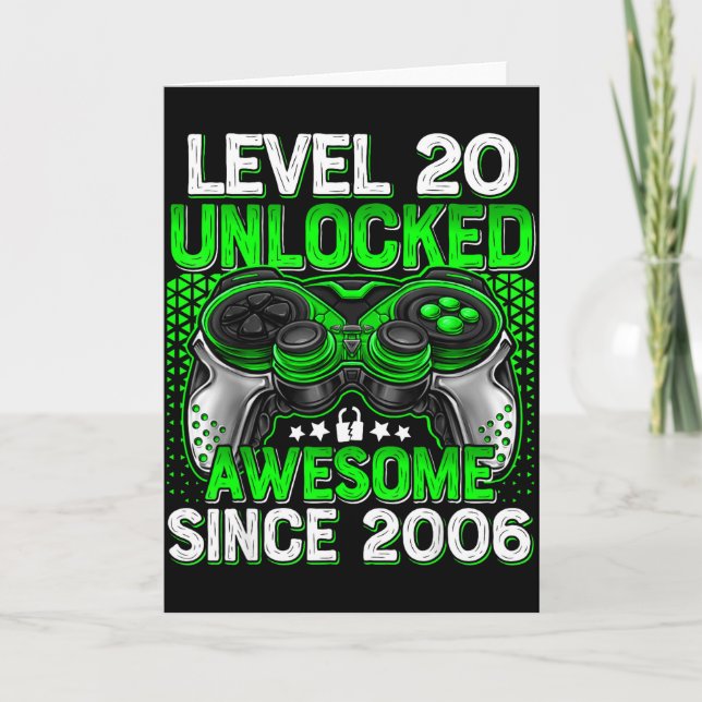 Tarjeta Level 20 Unlocked 20 Year Old Boys 20th Birthday B (Anverso)