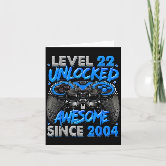 Tarjeta Level 22 Unlocked Awesome Since 2004 22nd Birthday (Anverso)