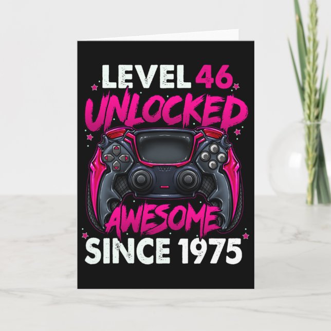 Tarjeta Level 46 Unlocked Awesome Since 1975 46th Birthday (Anverso)