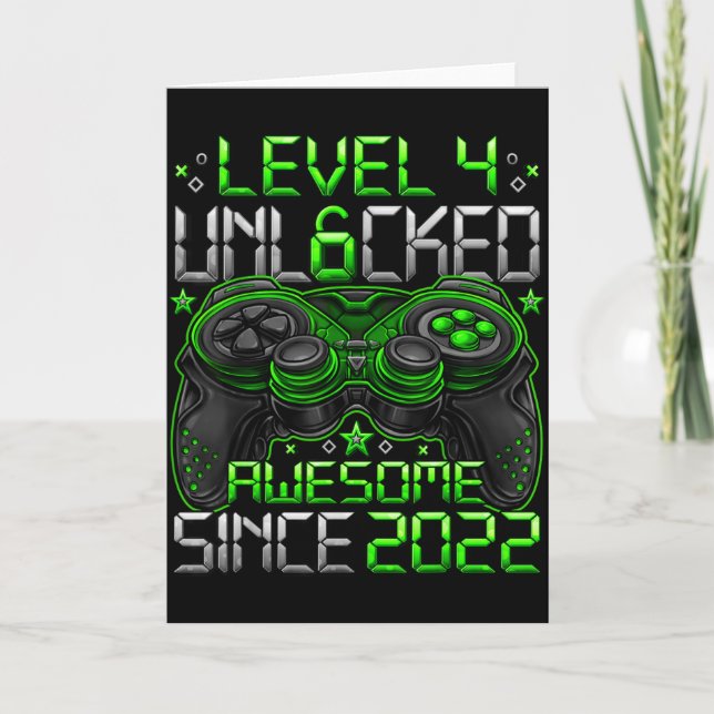 Tarjeta Level 4 Unlocked 4 Year Old Boys 4th Birthday Boy  (Anverso)