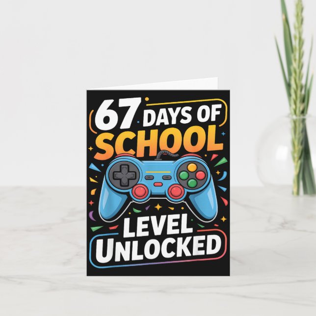 Tarjeta Level 67 Days Of School Unlocked Boys 67th Day Of  (Anverso)