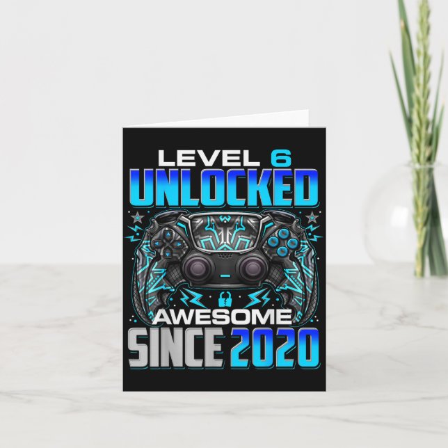 Tarjeta Level 6 Unlocked Awesome Since 2020 6th Birthday G (Anverso)