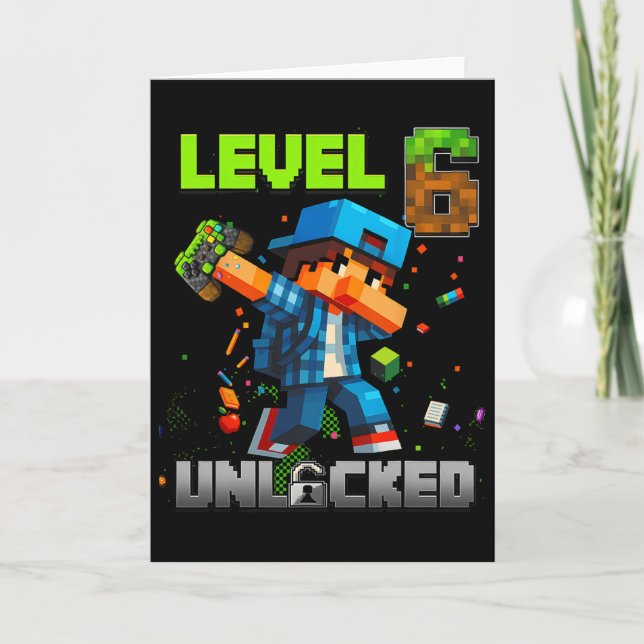 Tarjeta Level 6 Unlocked Funy Birthday Boy Pixel Gamer 6th (Anverso)