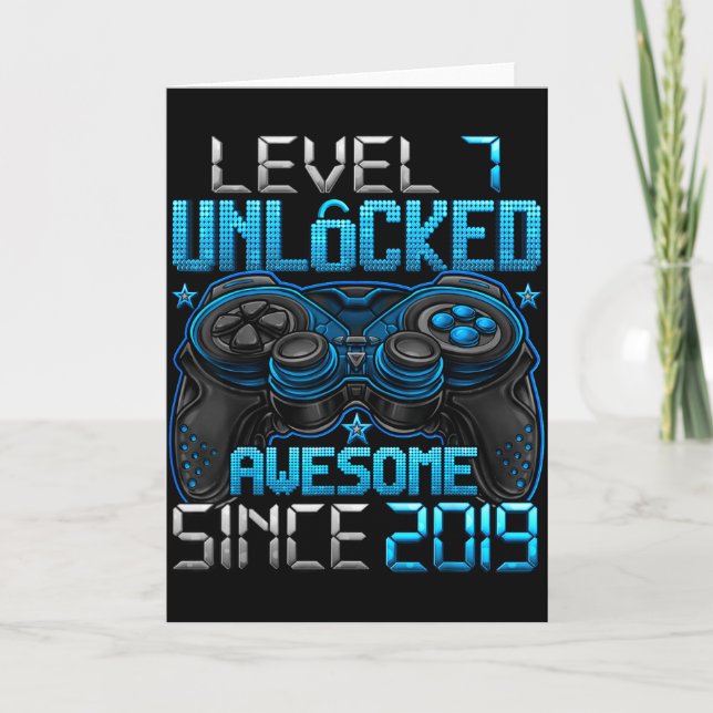 Tarjeta Level 7 Unlocked 7 Year Old For Boys 7th Birthday  (Anverso)