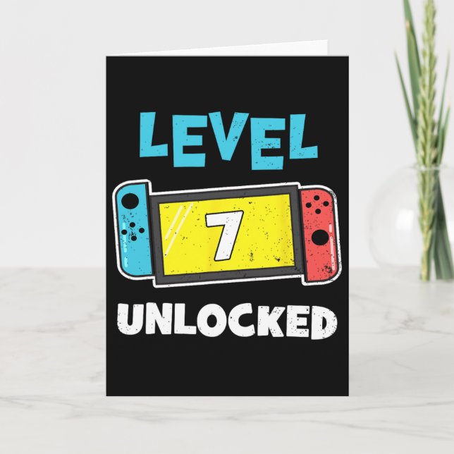 Tarjeta Level 7 Unlocked Gamer 7th Birthday Gift Video Gam (Anverso)