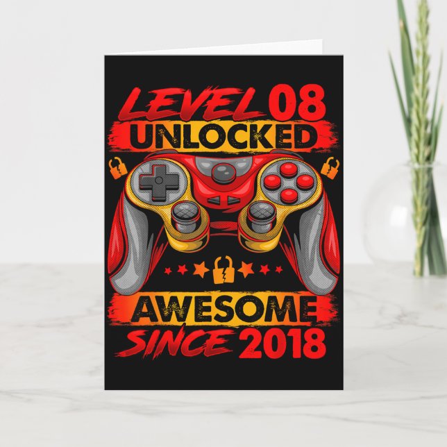 Tarjeta Level 8 Unlocked 8 Year Old Boys 8th Birthday Boy  (Anverso)