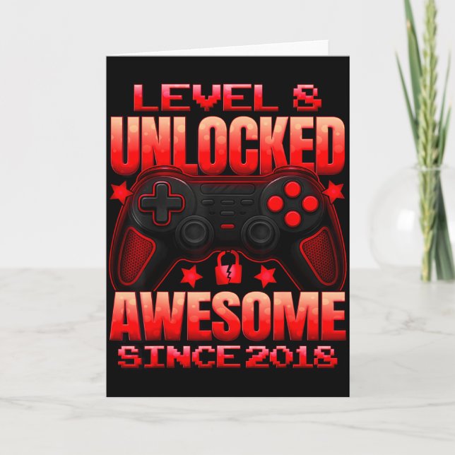 Tarjeta Level 8 Unlocked 8 Year Old For Boys 8th Birthday  (Anverso)