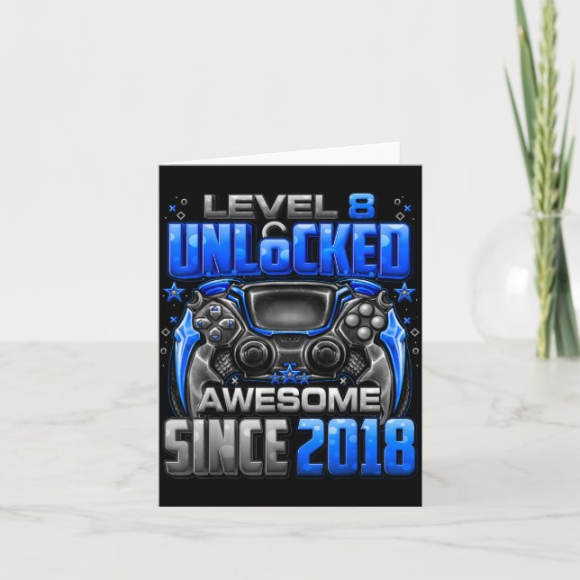 Tarjeta Level 8 Unlocked Awesome Since 2018 8th Birthday G (Anverso)