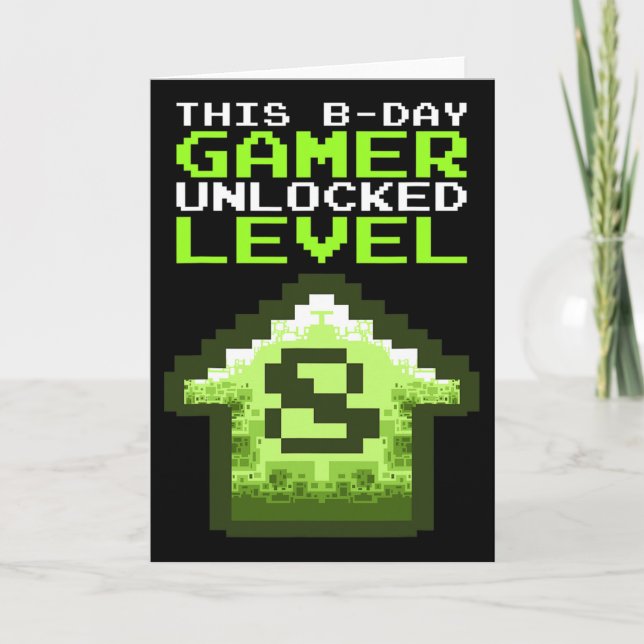 Tarjeta Level 8 Unlocked Birthday Video Game 8th Birthday  (Anverso)