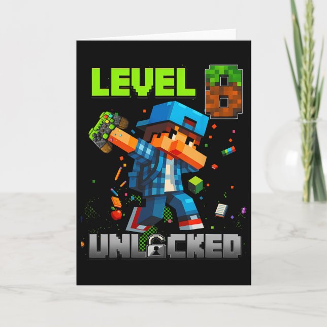 Tarjeta Level 8 Unlocked Funy Birthday Boy Pixel Gamer 8th (Anverso)