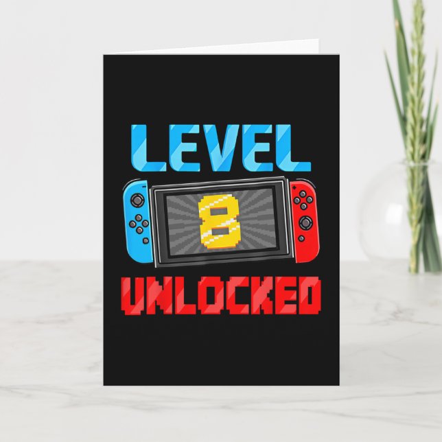 Tarjeta Level 8 Unlocked Gamer 8th Birthday Gift Video Gam (Anverso)