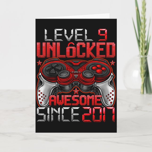 Tarjeta Level 9 Unlocked 9 Year Old For Boys 9th Birthday  (Anverso)