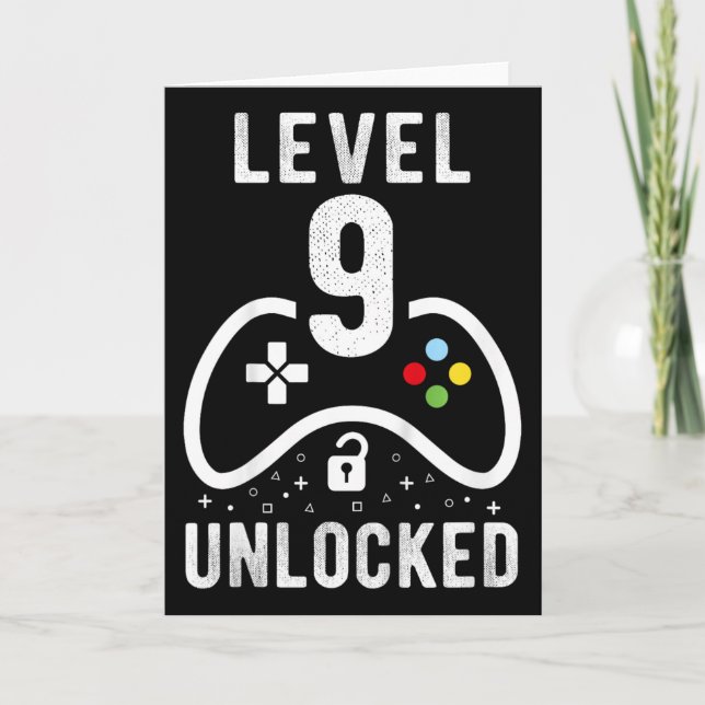 Tarjeta Level 9 Unlocked Video Game 9th Birthday Gift  (Anverso)