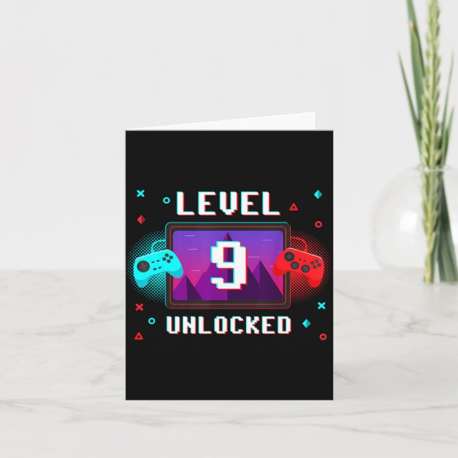 Tarjeta Level 9 Unlocked Video Gamer Funny 9th Birthday Bo (Anverso)