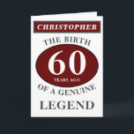 Tarjeta Leyenda roja original de cumpleaños número 60 Agre<br><div class="desc">Fun 60th "Nacimiento de una leyenda" cumpleaños tarjeta roja, gris y blanca. Añada el año, cambie "Leyenda" para adaptarlo a sus necesidades. Agregue el nombre y un mensaje único en la tarjeta. Todo se hace fácilmente utilizando la plantilla proporcionada. También puedes cambiar la edad para hacer cualquier edad que quieras,...</div>