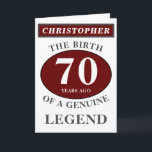 Tarjeta Leyenda roja original de cumpleaños número 70 agre<br><div class="desc">Fun 70 cumpleaños "Nacimiento de una leyenda" tarjeta roja, gris y blanca. Añada el año, cambie "Leyenda" para adaptarlo a sus necesidades. Agregue el nombre y un mensaje único en la tarjeta. Todo se hace fácilmente utilizando la plantilla proporcionada. También puedes cambiar la edad para hacer cualquier edad que quieras,...</div>
