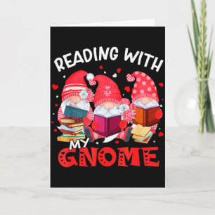 Tarjeta Leyendo con mis gnomos libros bibliotecario maestr