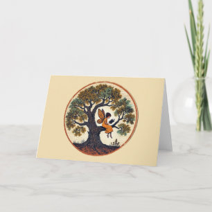 Tarjeta Leyendo hadas en un roble