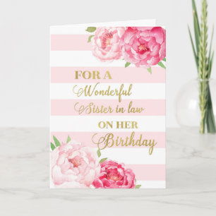 Tarjeta Leyes de rayas rosas y flores Cumpleaños