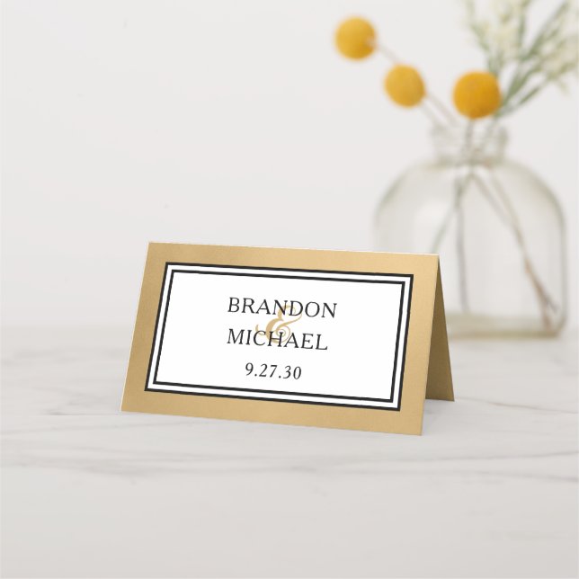 Tarjeta LGBTQ Gold Modern Boda Place (Reverso)