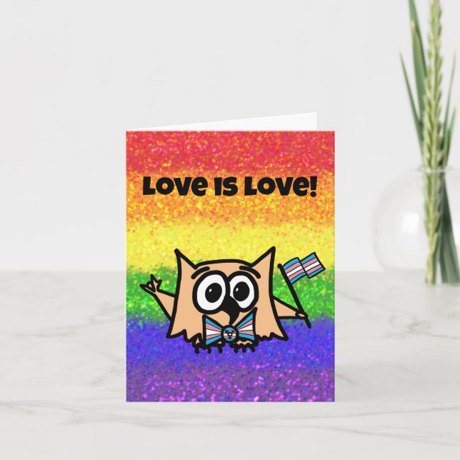 Tarjeta LGBTQIA Amor es Amor Bandera Trans con Ollie  (Anverso)