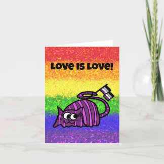 Tarjeta LGBTQIA El amor es amor Bandera Asexual con gato d