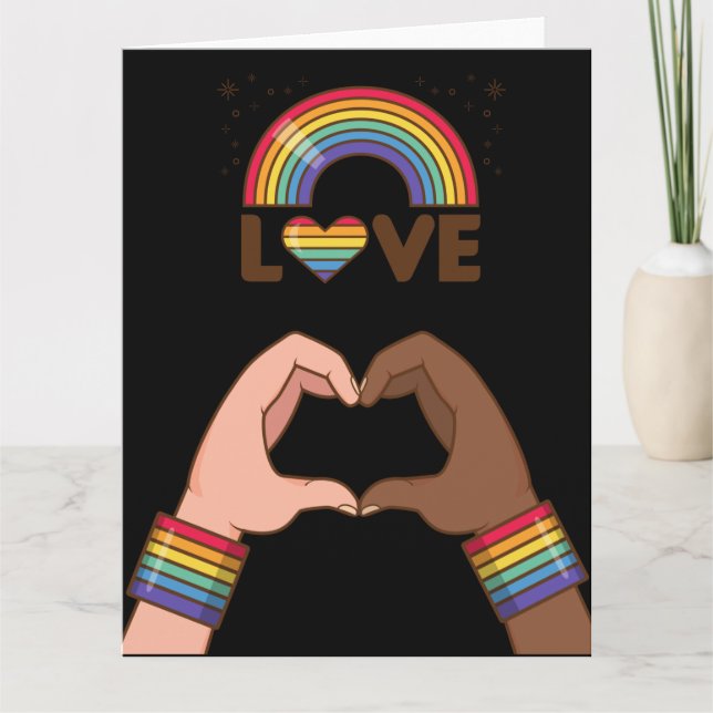 Tarjeta LGTB+Orgullo. Amo el arcoiris. Corazón. (Anverso)